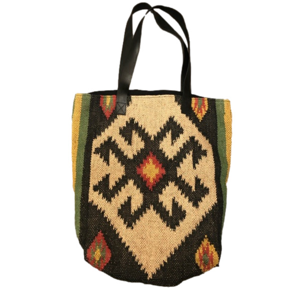 lovestitch Handbags - Jute woven western boho native tote black tan red green large purse bag